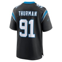 Men's Carolina Panthers Nick Thurman Number 91 Nike Black Team Game Jersey