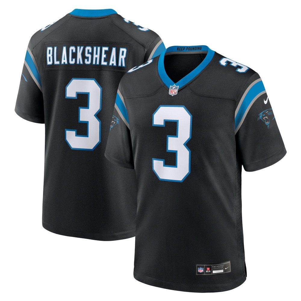 Men's Carolina Panthers Raheem Blackshear Number 3 Nike Black Team Game Jersey