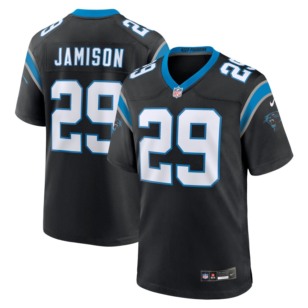 Men's Carolina Panthers D'Shawn Jamison Number 29 Nike Black Team Game Jersey