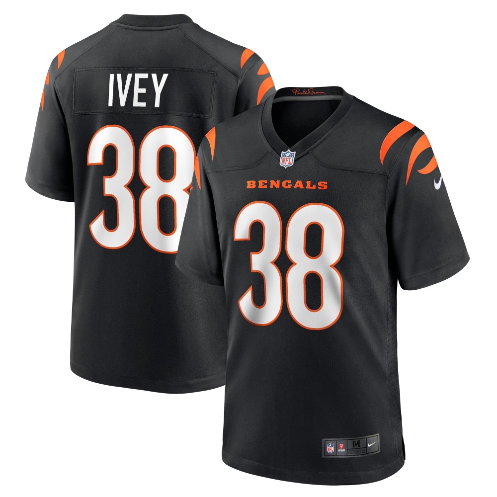 Men's Cincinnati Bengals DJ Ivey Number 38 Nike Black Team Game Jersey