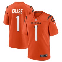 Men's Cincinnati Bengals Ja'Marr Chase Number 1 Nike Orange Game Jersey