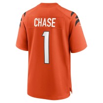 Men's Cincinnati Bengals Ja'Marr Chase Number 1 Nike Orange Game Jersey