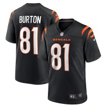 Men's Cincinnati Bengals Jermaine Burton Number 81 Nike Black Game Jersey