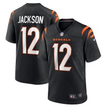 Men's Cincinnati Bengals Shedrick Jackson Number 12 Nike Black Team Game Jersey