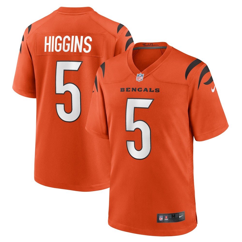 Men's Cincinnati Bengals Tee Higgins Number 5 Nike Orange Game Jersey