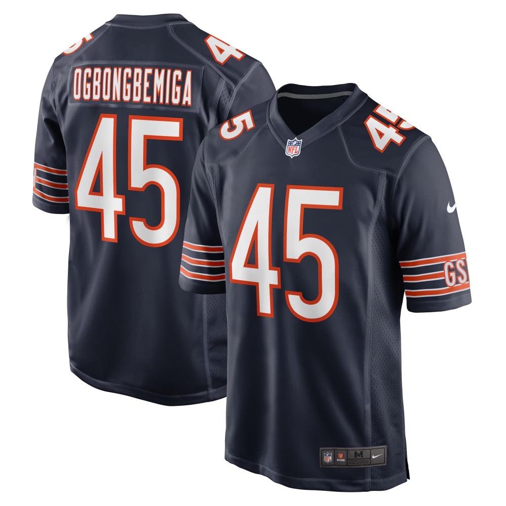 Men's Chicago Bears Amen Ogbongbemiga Number 45 Nike Navy Game Jersey