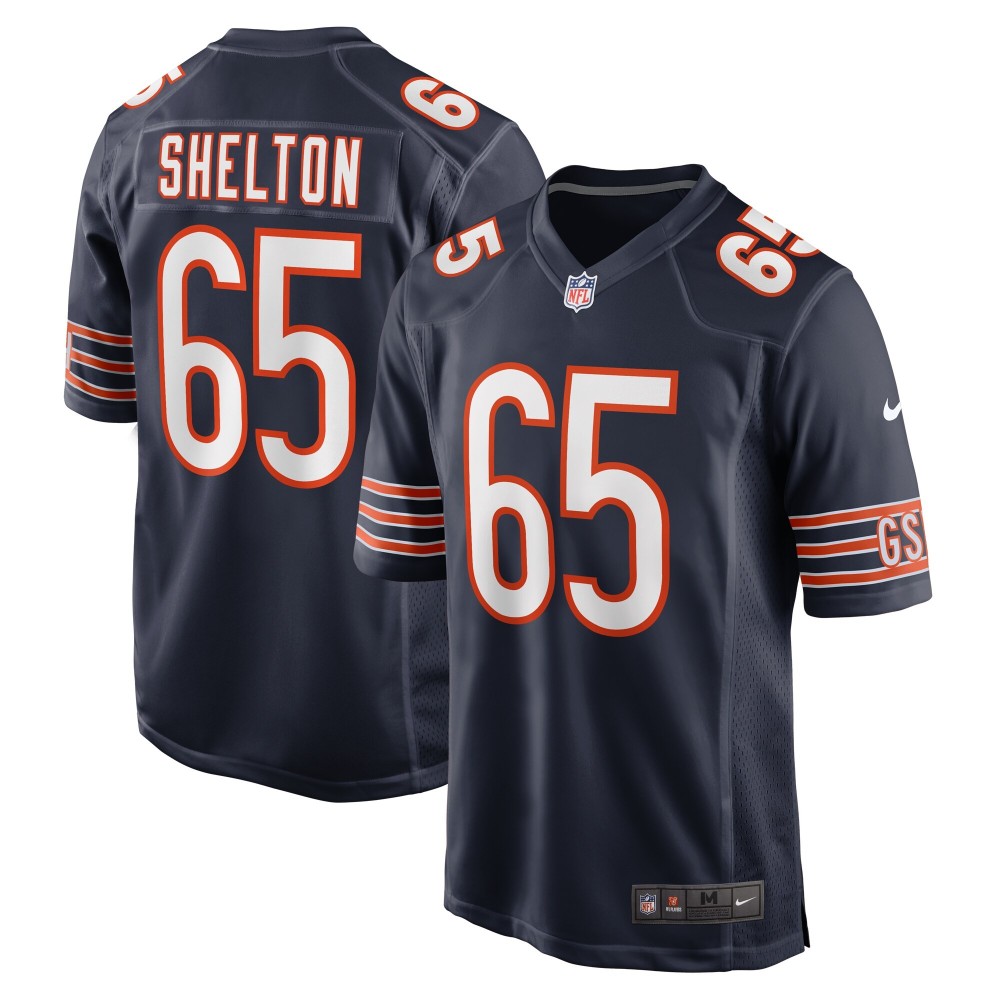 Men's Chicago Bears Coleman Shelton Number 65 Nike Navy Game Jersey