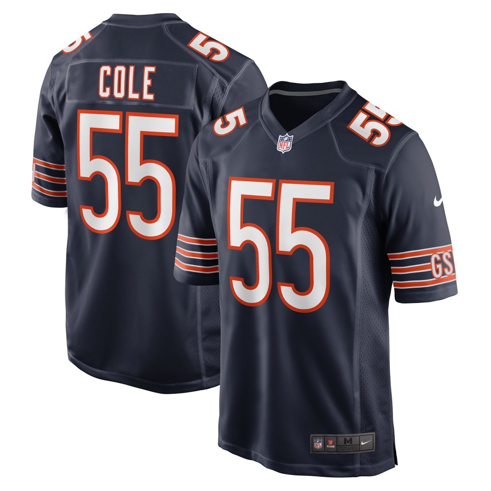 Men's Chicago Bears Dylan Cole Number 55 Nike Navy Game Jersey