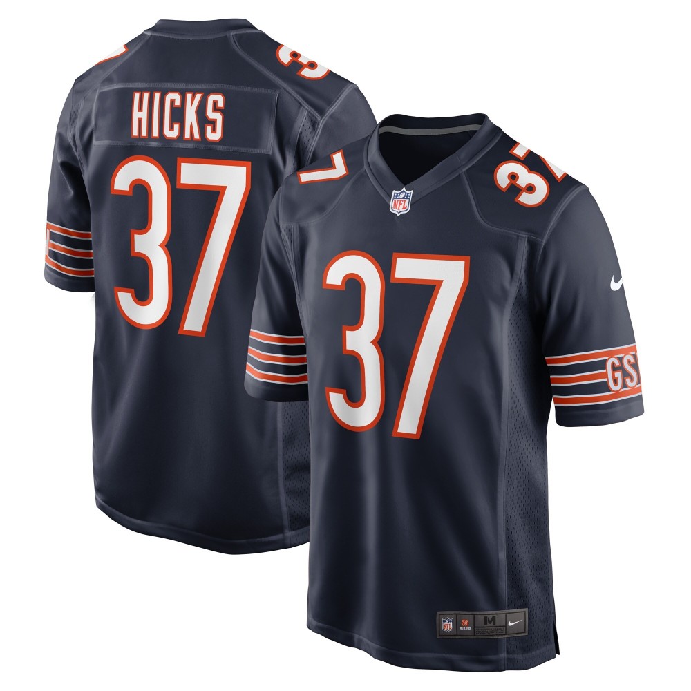 Men's Chicago Bears Elijah Hicks Number 37 Nike Navy Game Player Jersey