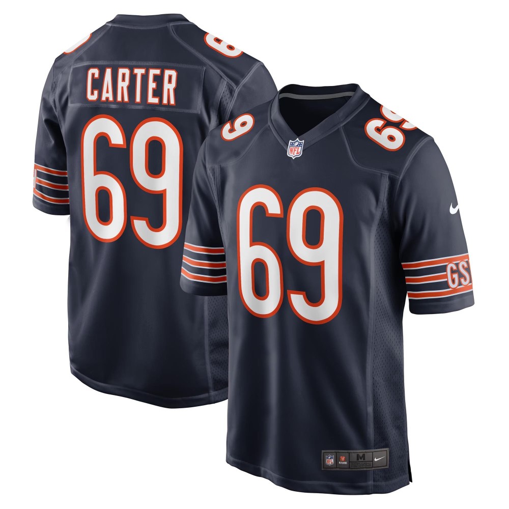 Men's Chicago Bears Ja'Tyre Carter Number 69 Nike Navy Game Player Jersey