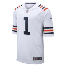 Men's Chicago Bears Justin Fields Number 1 Nike White Alternate Classic Game Jersey