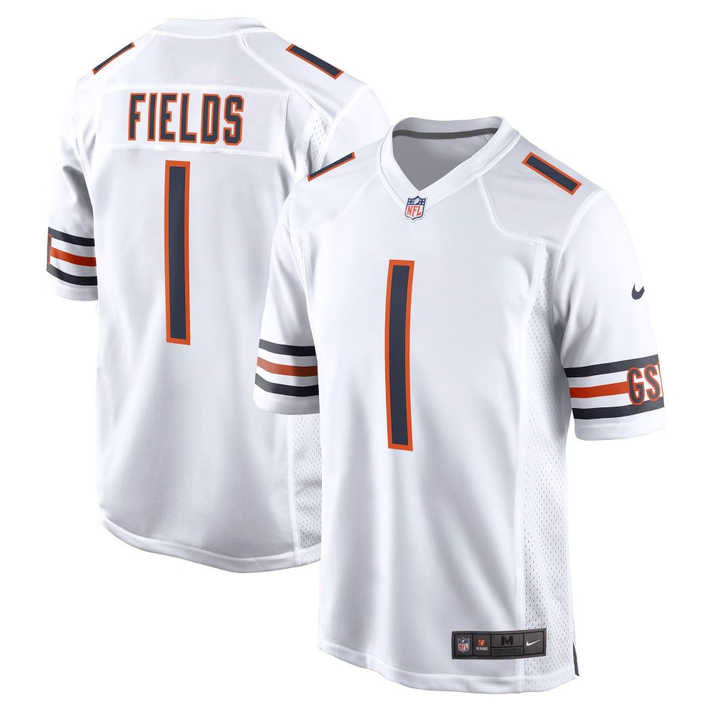 Men's Chicago Bears Justin Fields Number 1 Nike White Player Game Jersey