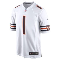 Men's Chicago Bears Justin Fields Number 1 Nike White Player Game Jersey