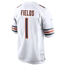 Men's Chicago Bears Justin Fields Number 1 Nike White Player Game Jersey