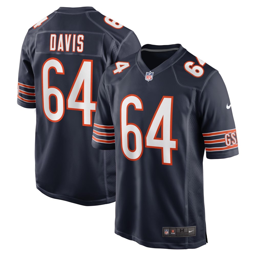 Men's Chicago Bears Nate Davis Number 64 Nike Navy Game Jersey