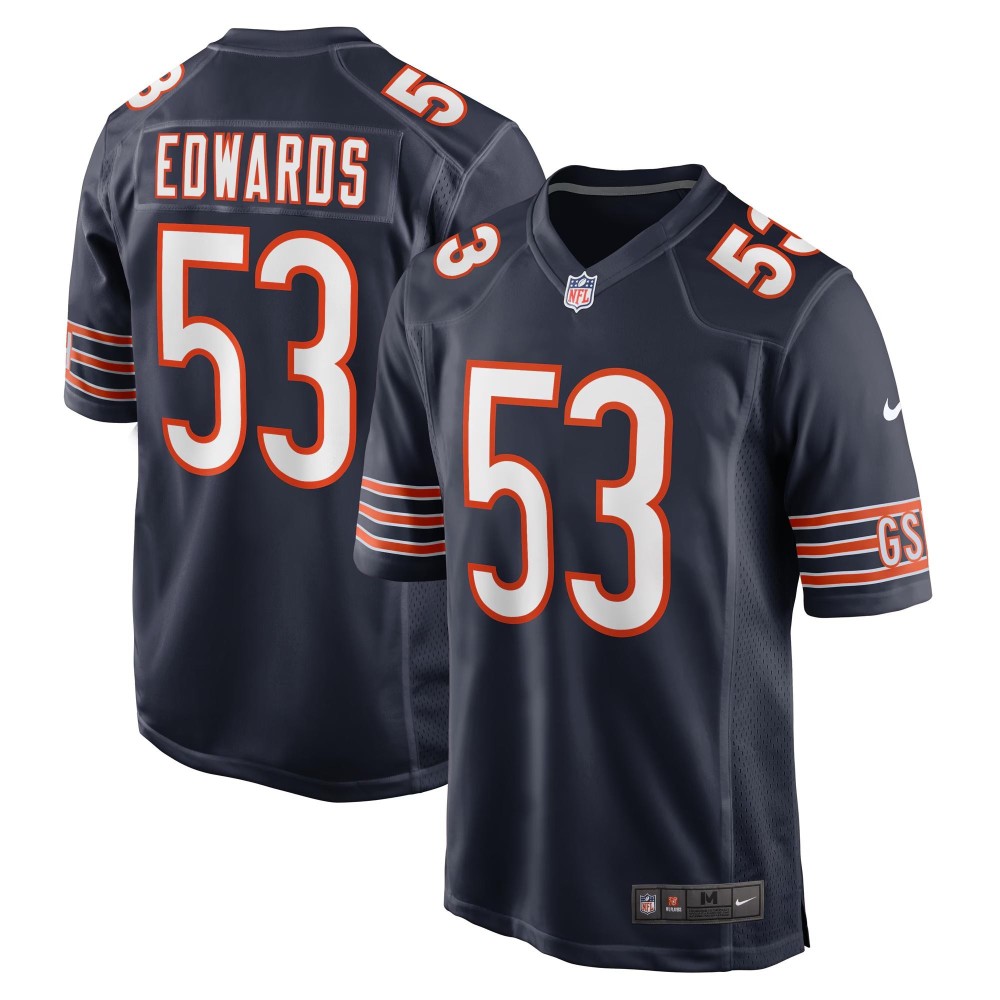 Men's Chicago Bears TJ Edwards Number 53 Nike Navy Game Player Jersey