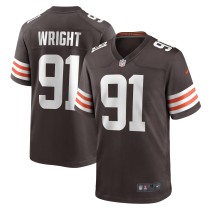 Men's Cleveland Browns Alex Wright Number 91 Nike Brown Team Game Jersey