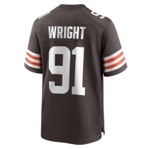 Men's Cleveland Browns Alex Wright Number 91 Nike Brown Team Game Jersey