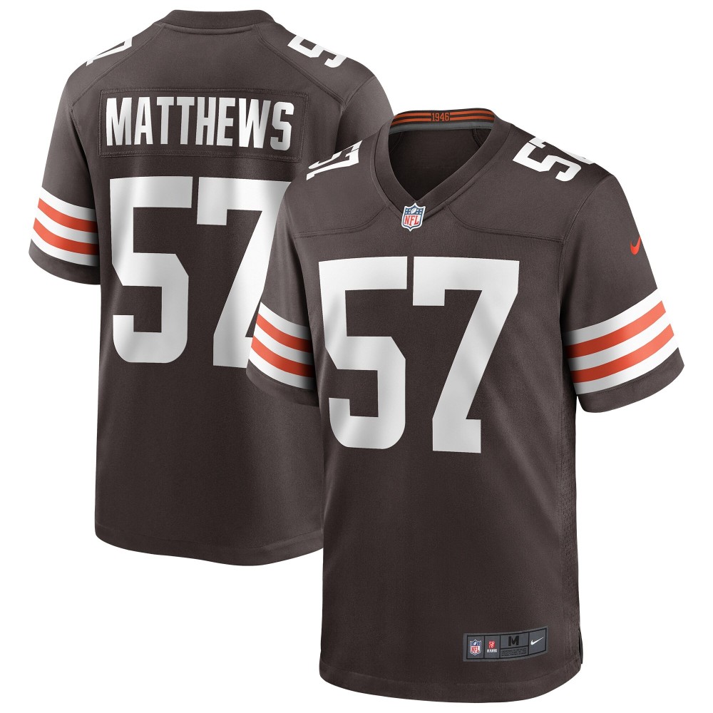 Men's Cleveland Browns Clay Matthews Number 57 Nike Brown Game Retired Player Jersey