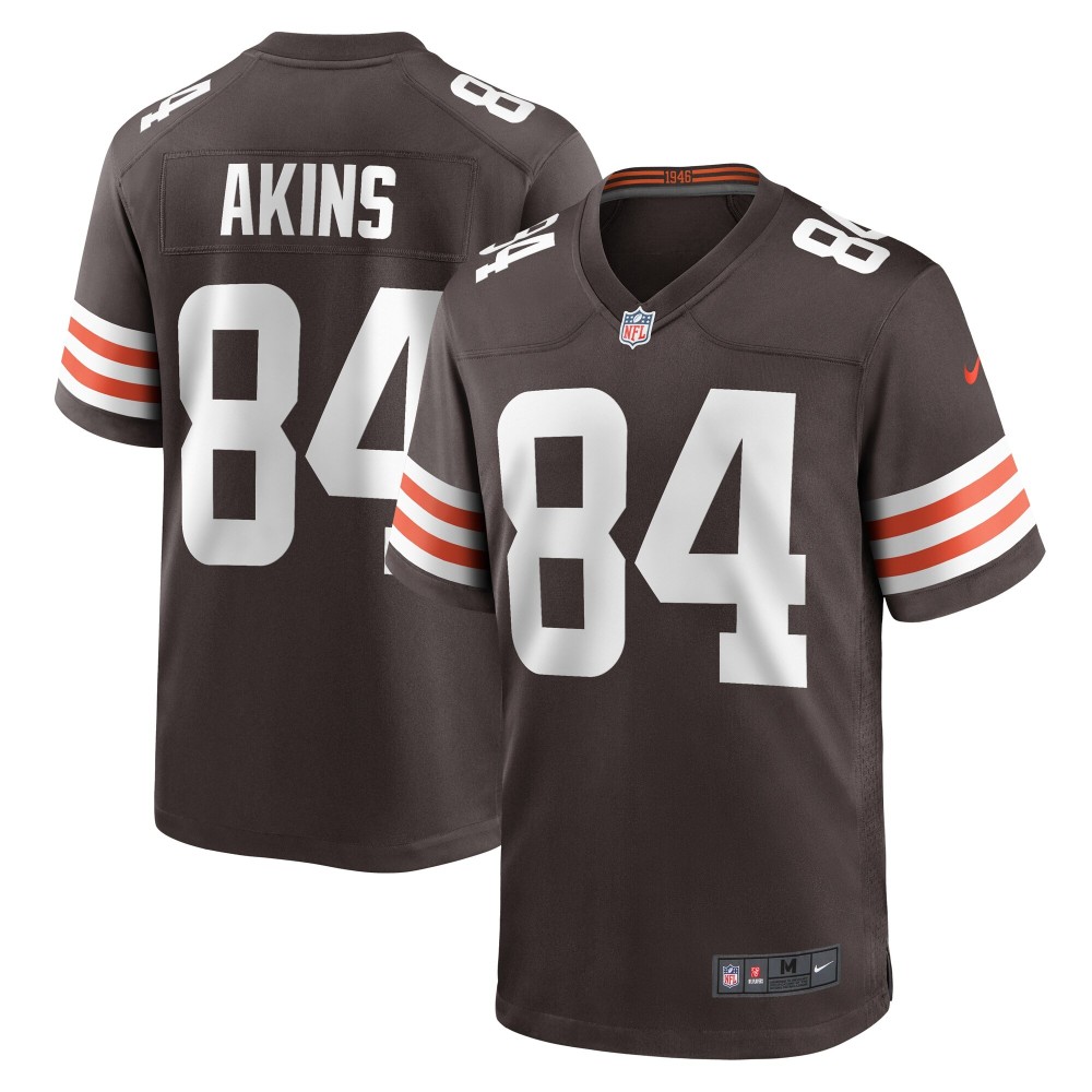 Men's Cleveland Browns Jordan Akins Number 84 Nike Brown Team Game Jersey