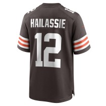 Men's Cleveland Browns Kahlef Hailassie Number 12 Nike Brown Team Game Jersey