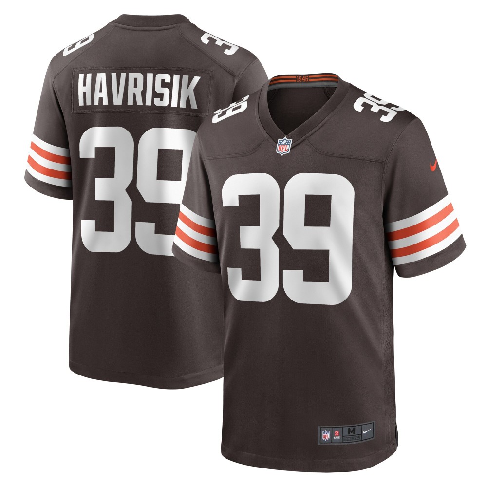 Men's Cleveland Browns Lucas Havrisik Number 39 Nike Brown Team Game Jersey