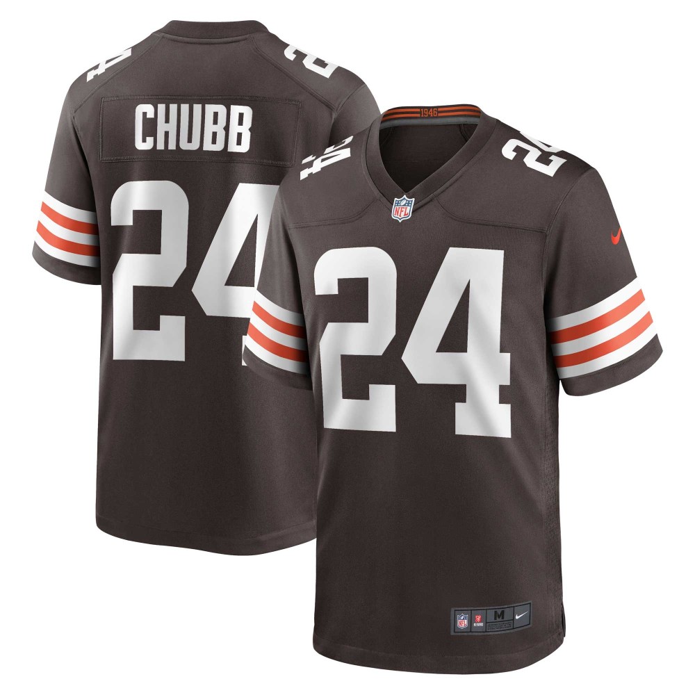 Men's Cleveland Browns Nick Chubb Number 24 Nike Brown Game Jersey