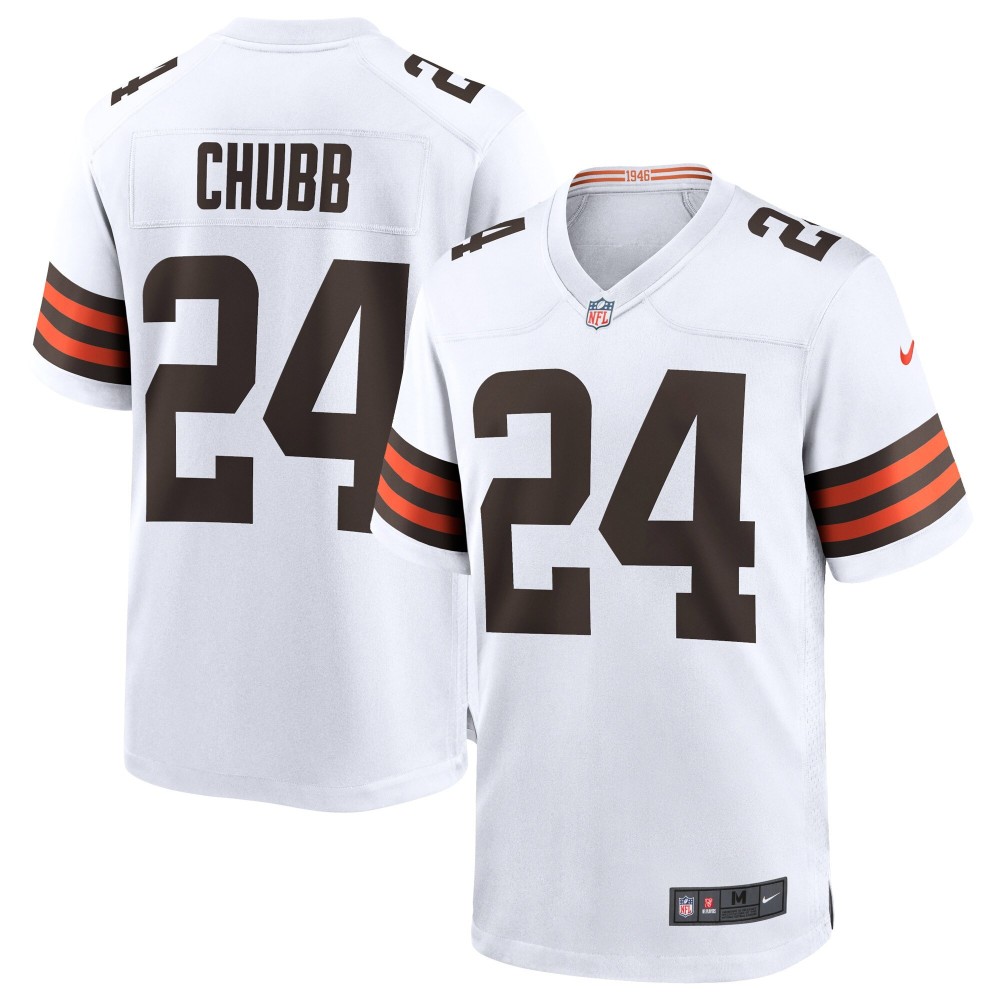 Men's Cleveland Browns Nick Chubb Number 24 Nike White Game Jersey