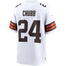 Men's Cleveland Browns Nick Chubb Number 24 Nike White Game Jersey