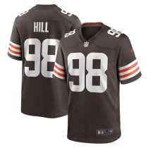 Men's Cleveland Browns Trysten Hill Number 98 Nike Brown Game Jersey