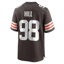 Men's Cleveland Browns Trysten Hill Number 98 Nike Brown Game Jersey