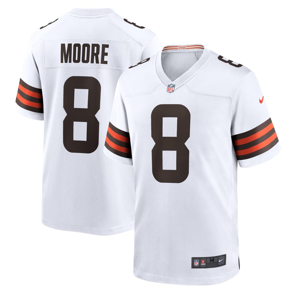 Men's Cleveland Browns Elijah Moore Number 8 Nike White Game Jersey