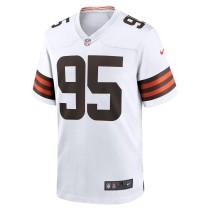 Men's Cleveland Browns Myles Garrett Number 95 Nike White Away Game Jersey