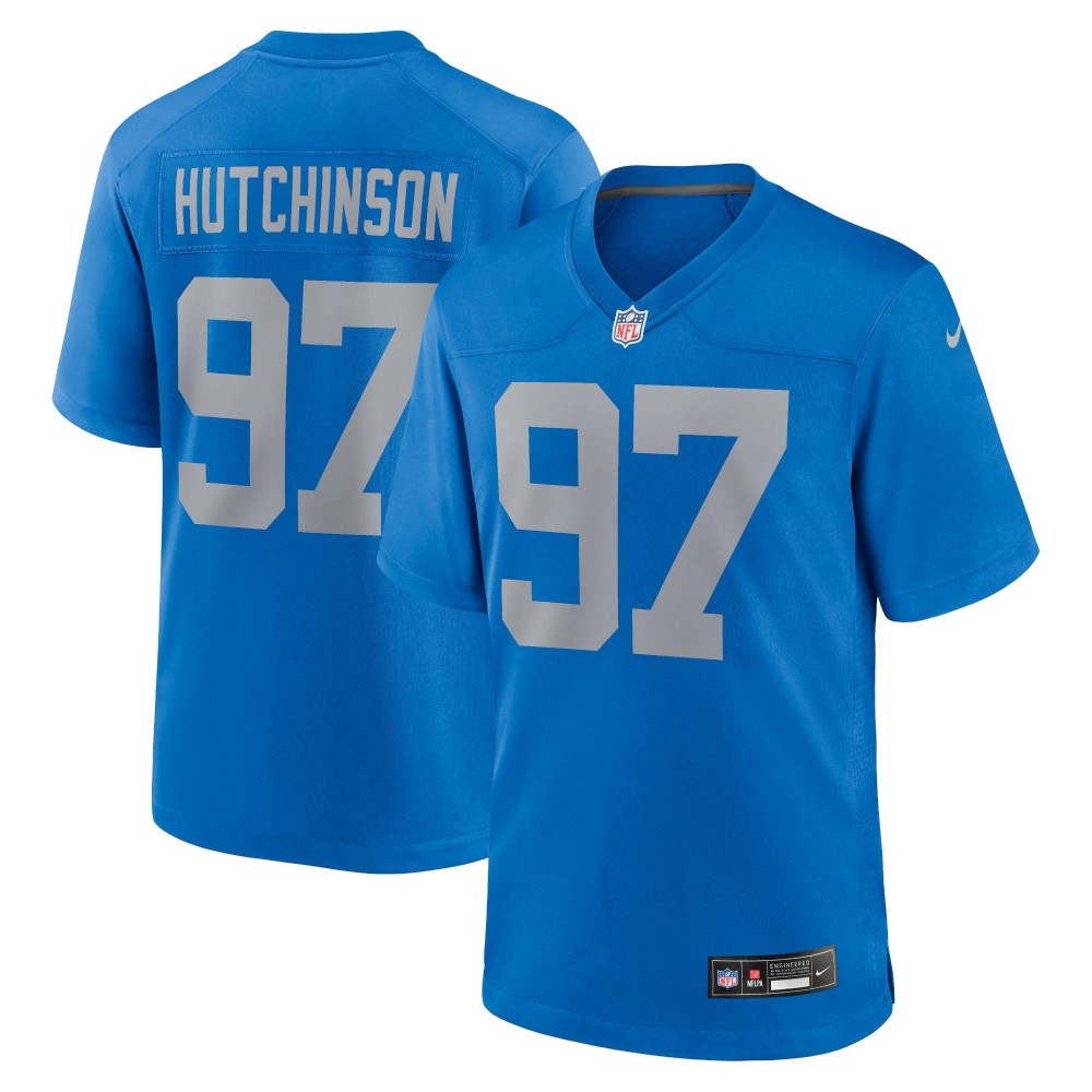 Men's Detroit Lions Aidan Hutchinson Number 97 Nike Blue Alternate Game Jersey