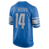 Men's Detroit Lions Amon-Ra St. Brown Number 14 Nike Blue Game Player Jersey