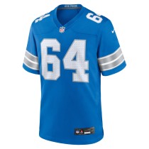 Men's Detroit Lions Bryan Hudson Number 64 Nike Blue Game Jersey