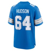 Men's Detroit Lions Bryan Hudson Number 64 Nike Blue Game Jersey