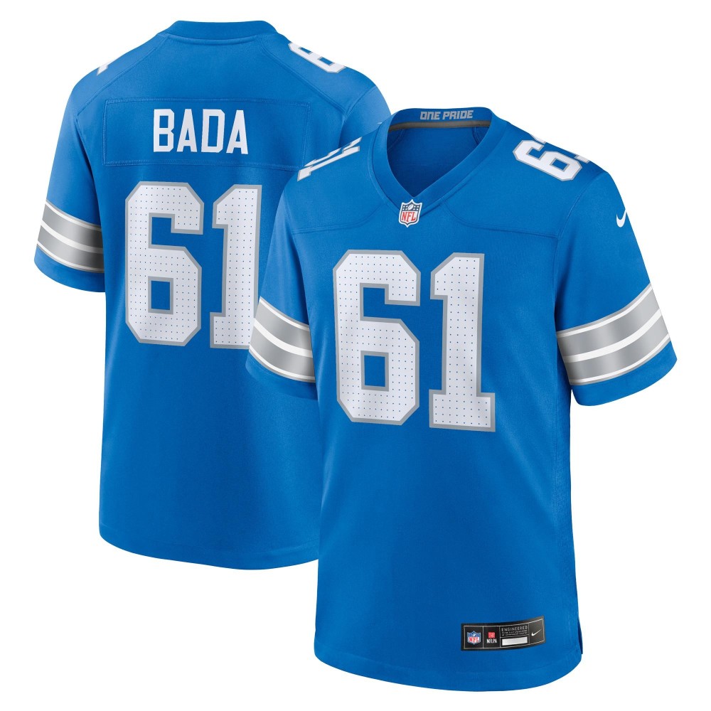 Men's Detroit Lions David Bada Number 61 Nike Blue Team Game Jersey