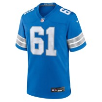 Men's Detroit Lions David Bada Number 61 Nike Blue Team Game Jersey