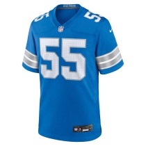 Men's Detroit Lions Derrick Barnes Number 55 Nike Blue Team Game Jersey