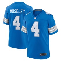 Men's Detroit Lions Emmanuel Moseley Number 4 Nike Blue Team Game Jersey