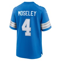 Men's Detroit Lions Emmanuel Moseley Number 4 Nike Blue Team Game Jersey