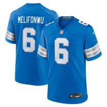 Men's Detroit Lions Ifeatu Melifonwu Number 6 Nike Blue Team Game Jersey