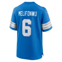 Men's Detroit Lions Ifeatu Melifonwu Number 6 Nike Blue Team Game Jersey