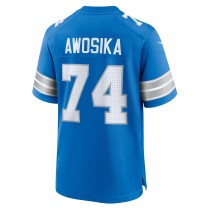 Men's Detroit Lions Kayode Awosika Number 74 Nike Blue Team Game Jersey