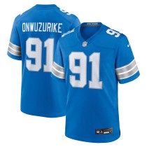 Men's Detroit Lions Levi Onwuzurike Number 91 Nike Blue Team Game Jersey