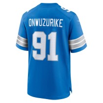 Men's Detroit Lions Levi Onwuzurike Number 91 Nike Blue Team Game Jersey