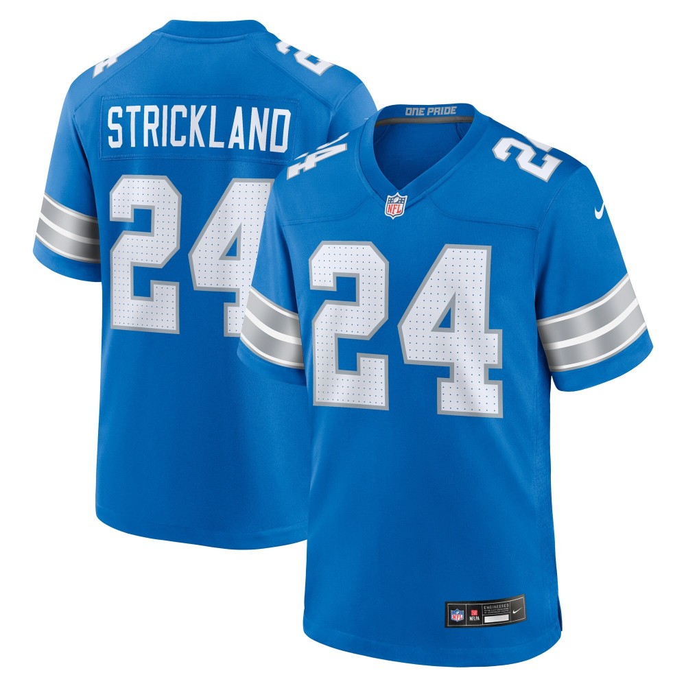 Men's Detroit Lions Loren Strickland Number 24 Nike Blue Team Game Jersey