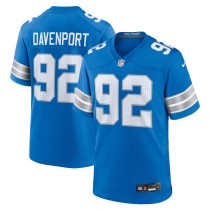 Men's Detroit Lions Marcus Davenport Number 92 Nike Blue Team Game Jersey