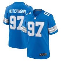 Men's Detroit Lions Aidan Hutchinson Number 97 Nike Blue Game Jersey